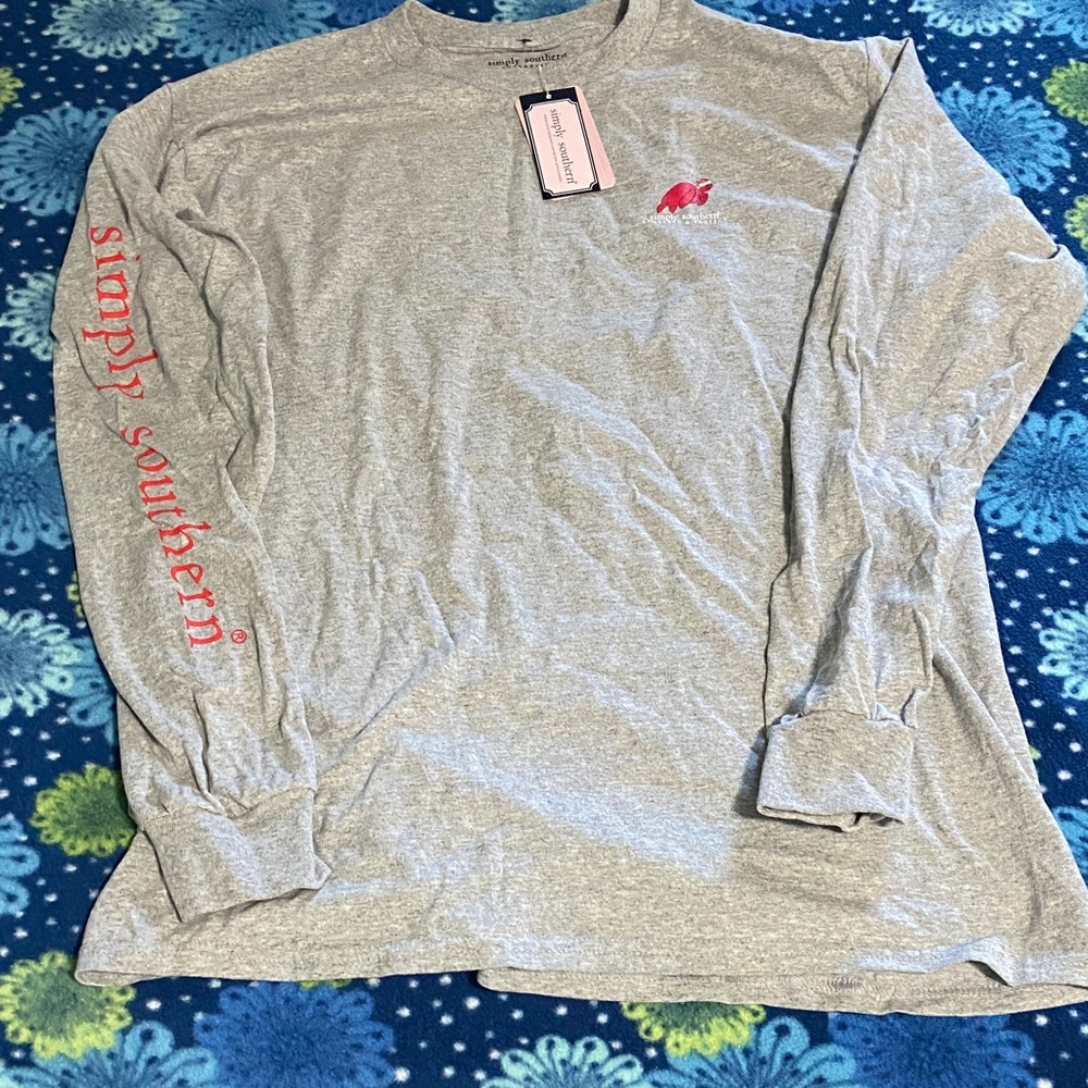 Simply Southern Gray Long Sleeve Tee with Red Logo